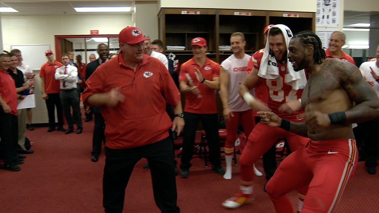 WATCH: Andy Reid and Travis Kelce sets the Chiefs locker room on fire with a victory dab