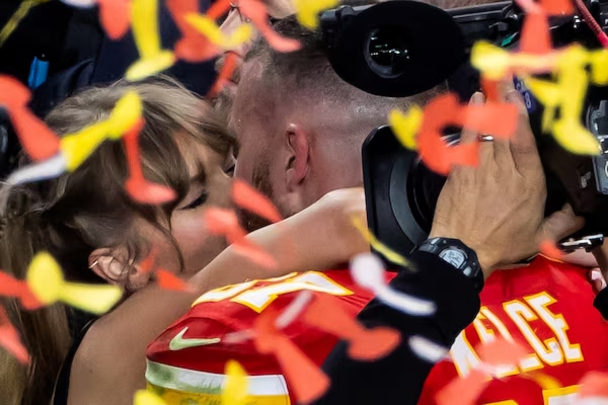Watch Taylor Swift celebrate the victory with her friends, and kiss two-times-in-a-row Super Bowl champion Travis Kelce below.