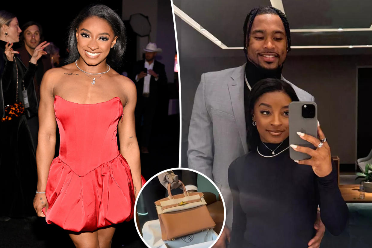 Simone Biles treats herself to $50K Hermès Birkin bag — and brings husband Jonathan Owens for ‘emotional support’...