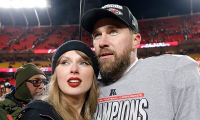 Taylor Swift and Travis Kelce celebrate Super Bowl qualification with a kiss