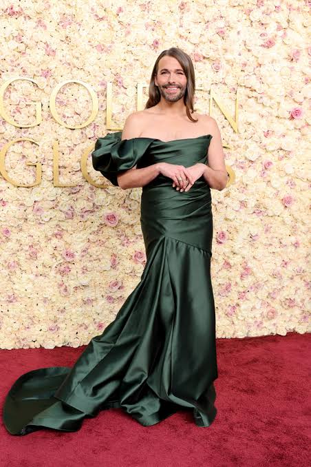 Jonathan Van Ness turned heads in a satin green dress on the red carpet at the Golden Globes 2025...