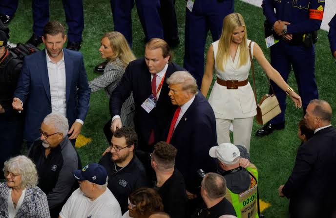 President Donald Trump attends Super Bowl 2025 with kids Ivanka and Eric...