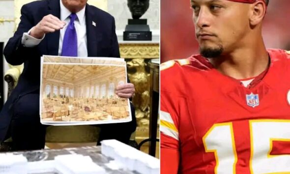 BREAKING: Patrick Mahomes shocked a full charity hall with a sharp, unexpected message aimed at Donald Trump—just hours after the Kansas City Chiefs lost in the playoffs. Speaking for the victims of the Bondi Beach attack, Mahomes had everyone’s attention. “While families are choosing between food and medicine,” he said, “he’s busy picking chandeliers.” The words hit hard. Then came the line that froze the crowd: “If you can’t see a doctor, don’t worry—he’ll save you a dance in his ballroom.” Calm but firm, Mahomes continued: “America doesn’t need another ballroom. We need a backbone.” The room rose to its feet, cheering for nearly a minute. Videos went viral, with fans calling him “the people’s voice—strong, steady, impossible to ignore.” As Mahomes stepped away, he paused and looked back, ready to say more. Silence fell. Whispers spread. Everyone leaned in, waiting. The tension was electric, as if something big was about to happen.
